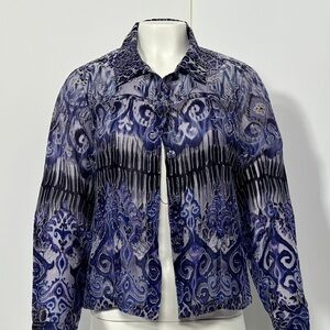 Erin London Purple Black Long Sleeve Button Down Blouse